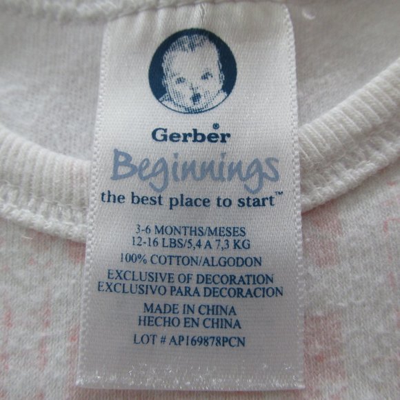 Gerber One Piece Onesie Girls Size 3-6M Pink White Short Sleeve Bunny Floral - Picture 2 of 3